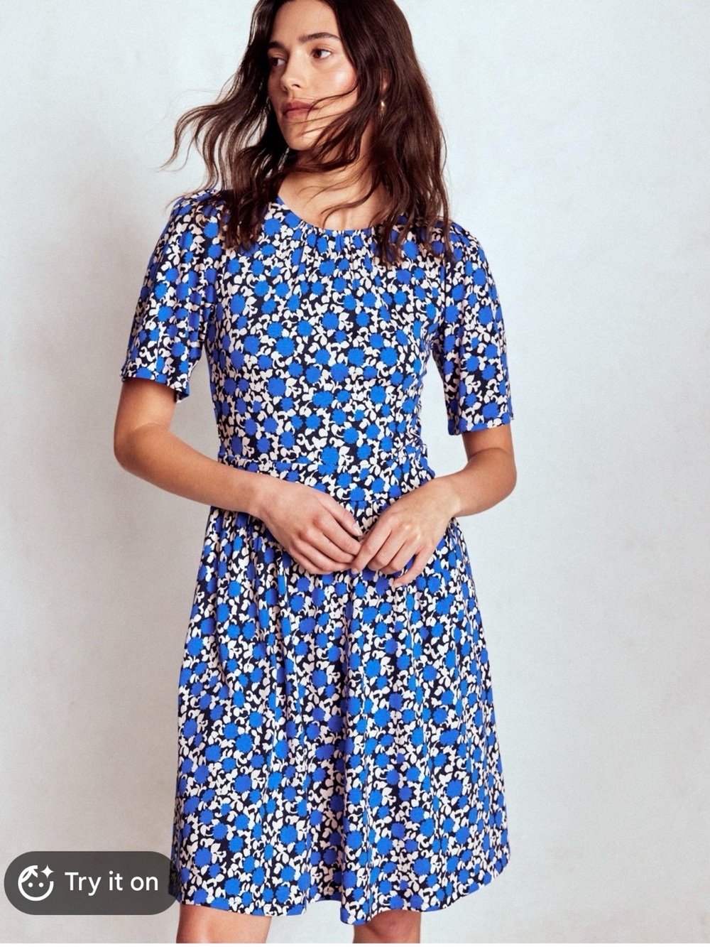 Boden Louisa Jersey Dress Kingfisher Blue Floral Jersey Dress Mod Teacher Size 6